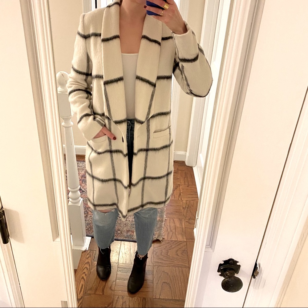 White & Black Windowpane Plaid Coat
